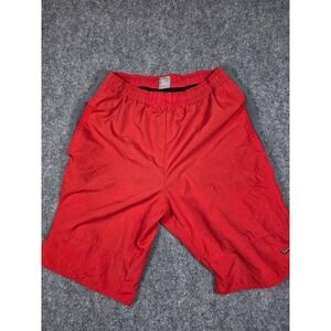 Nike Athletic Shorts Mens Medium Red Grey Mesh Lined Embroidered Logo Drawstring